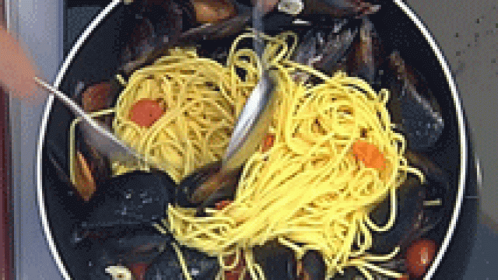 Linguini con mejillones