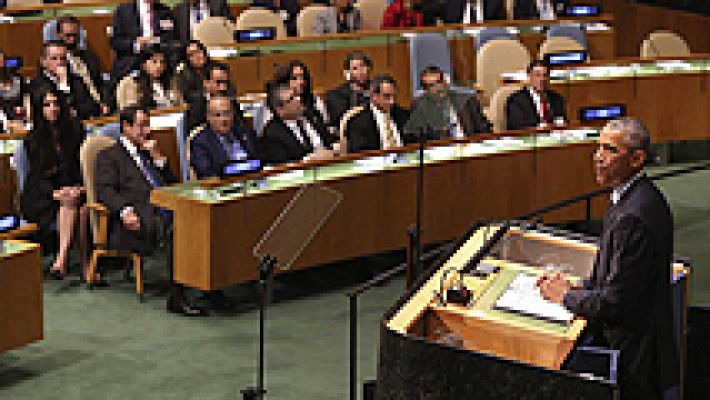 Telediario 1 - Obama insta en la ONU a luchar sin "excepciones" contra el cambio climático