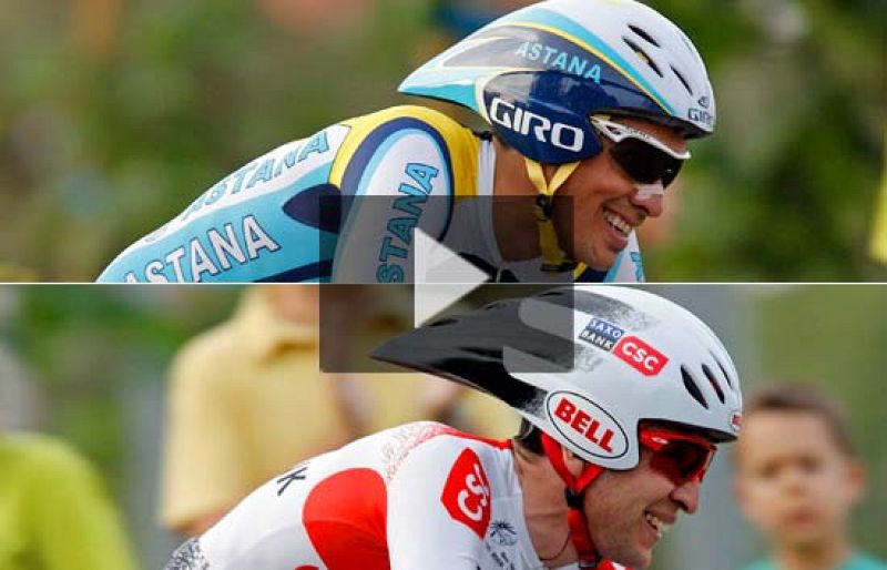 Sastre y Contador opinan en el incio de la sexta etapa tras haber realizado la primera contrarreloj.
