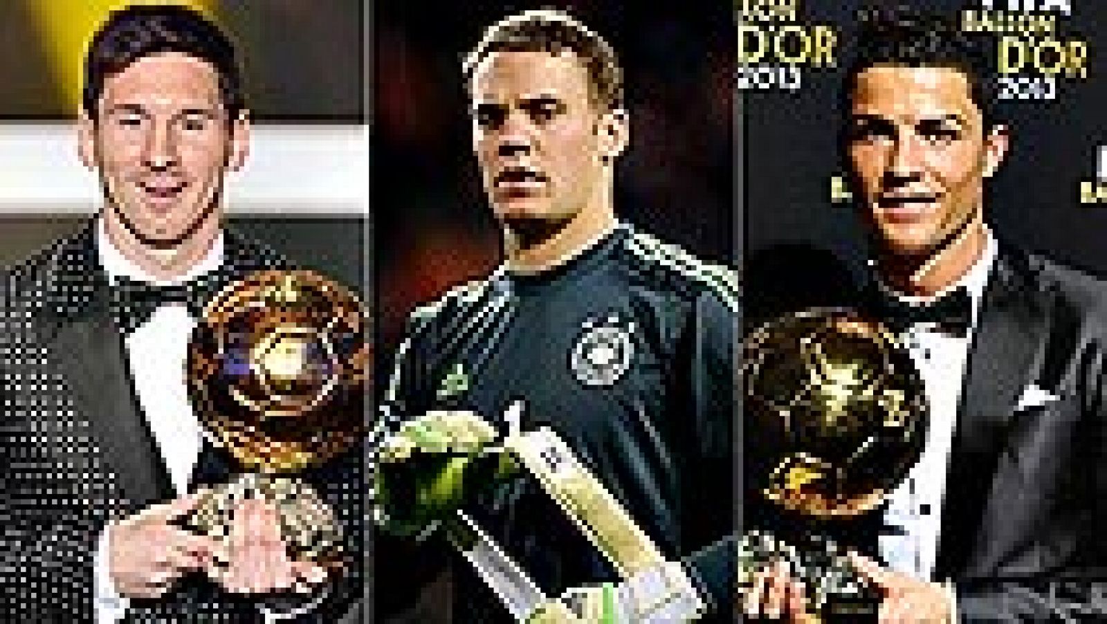 Lionel Messi y Cristiano Ronaldo mantienen su pulso por la hegemonía del fútbol mundial como finalistas del Balón de Oro, un premio al que en su edición de 2014 también opta el portero alemán Manuel Neuer, según la lista de finalistas desvelada hoy p