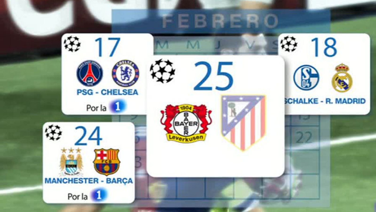 Después de dos meses de parón regresa la Champions League. PSG - Chelsea, Shakhtar - Bayern, Schalke - Real Madrid y Basilea - Oporto son los primeros partidos de la ida de octavos que se disputarán esta semana. El resto de equipos jugaran la ida a la semana siguiente, cuando Barça y Atlético harán su reaparición en Europa ante City y Leverkusen.