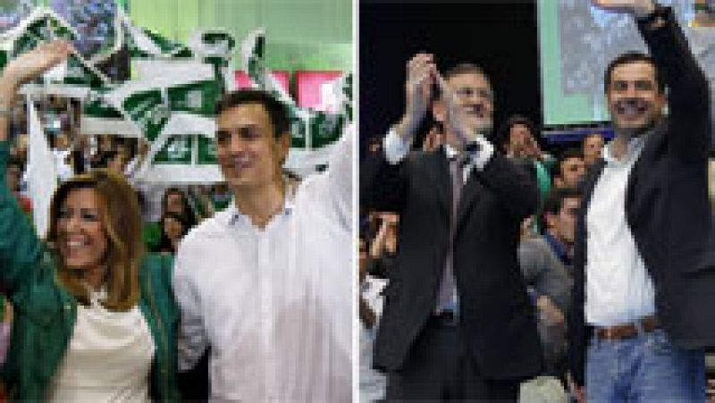 Los líderes nacionales arropan a sus candidatos en el cierre de la campaña electoral andaluza, en Sevilla