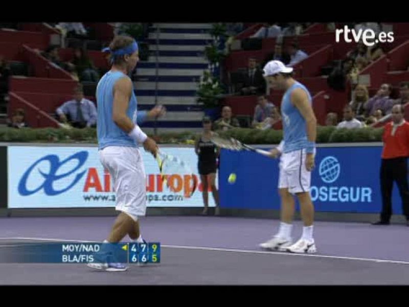 Nadal y Moyà vencen en su estreno en dobles en el Masters Series de Madrid ante Mardy Fish y James Blake por 4-6, 7-6 y 10-5. 
