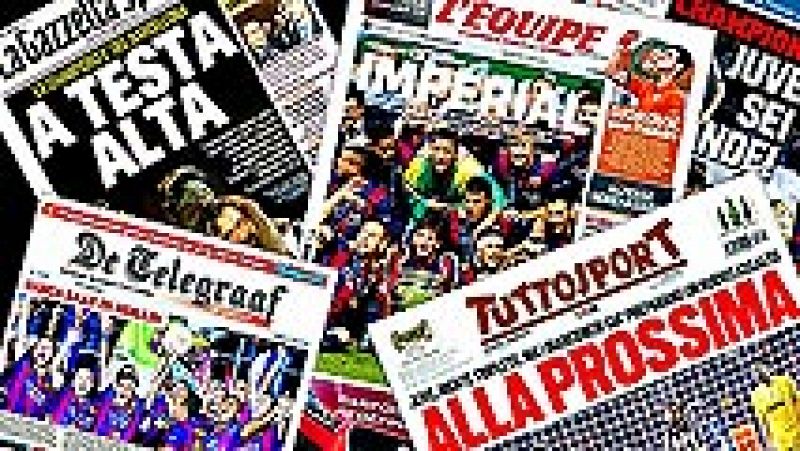 El triunfo, por 1-3, sobre el Juventus italiano que entregó al FC Barcelona la quinta Liga de Campeones de su historia y el tercer título de la temporada, tras las conquistas de la Liga y la Copa del Rey, protagoniza este domingo las portadas de los 