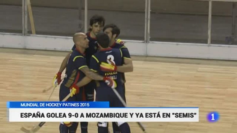 La selección española de hockey sobre patines se clasificó hoy para las semifinales del Mundial que se disputa en La Roche sur Yon (Francia), al golear a la de Mozambique por 9-0 en un partido que fue un monólogo de los españoles.