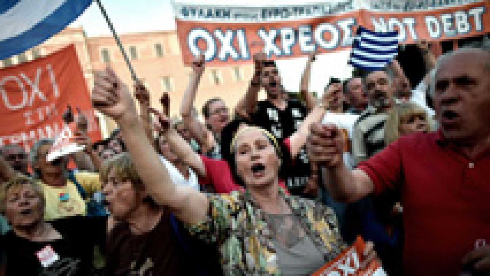 Telediario 1: Manifestación en Atenas en apoyo del Gobierno y por el No en el referéndum | RTVE Play