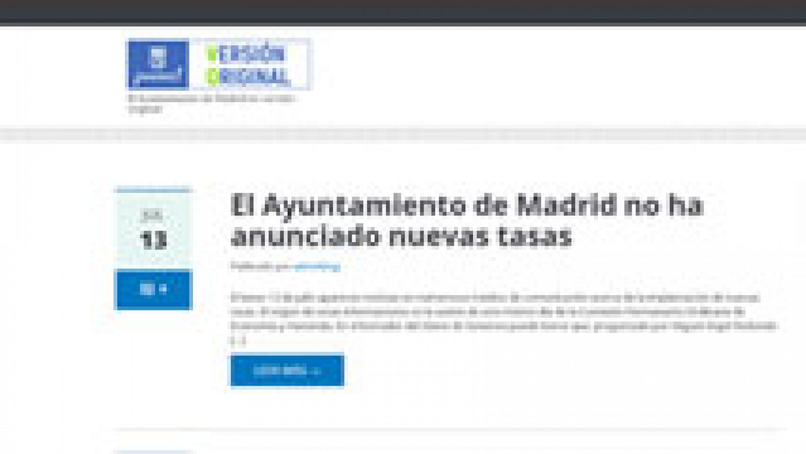 Telediario 1: El Ayuntamiento de Madrid crea una web en la que desmiente y puntualiza informaciones periodísticas | RTVE Play