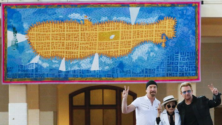 Informativo 24h - Yoko Ono inaugura junto a Bono y The Edge un tapiz dedicado a John Lennon en Nueva York