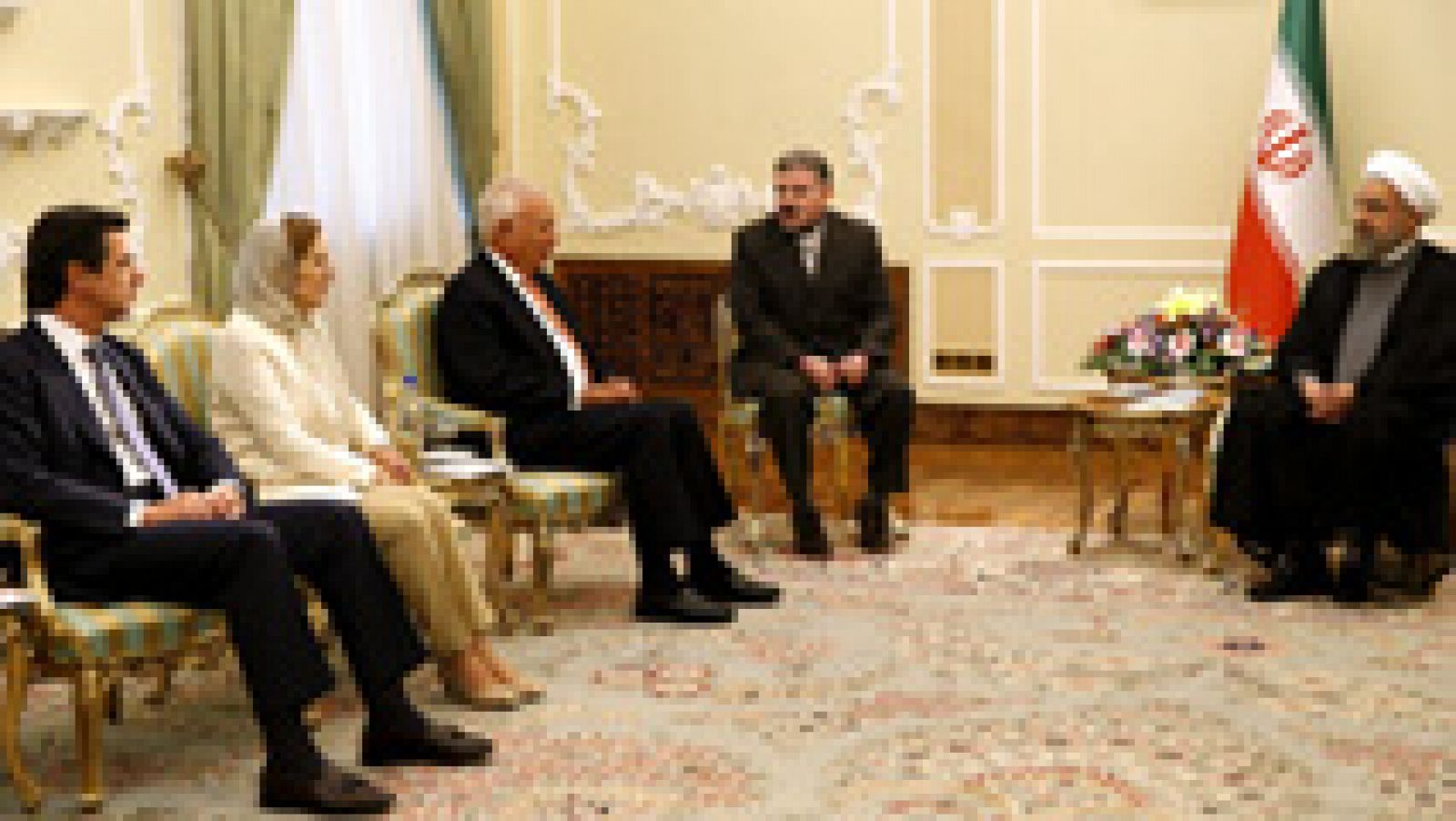 Telediario 1: El presidente de Irán recibe a los ministros de Exteriores, Industria y Fomento de España | RTVE Play