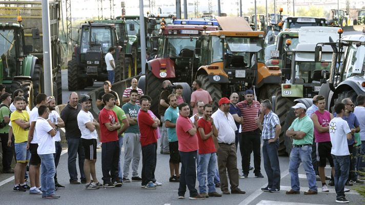 Telediario 1 - Los ganaderos gallegos protestan por el bajo precio de la leche