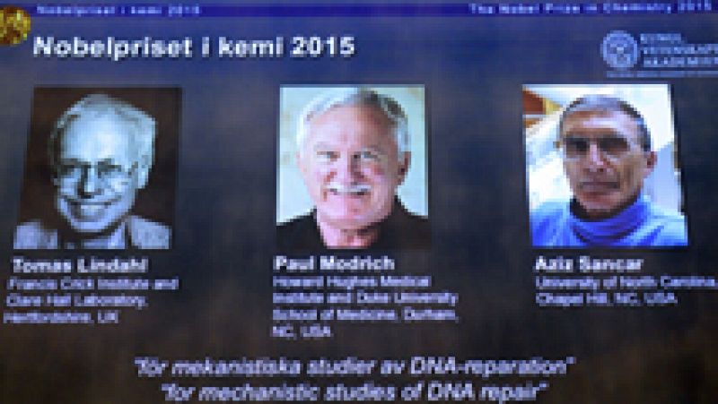 El Premio Nobel de Química de 2015 ha sido concedido de manera conjunta al científico sueco Tomas Lindahl, el estadounidense Paul Modrich y el turco Aziz Sancar, por sus investigaciones sobre la mecánica de reparación el ADN, según ha anunciado la Re