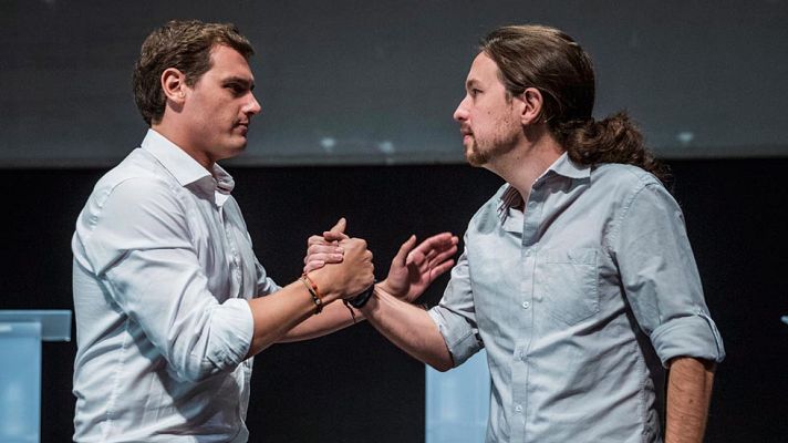 Telediario 1 - Rivera e Iglesias se enzarzan con el terrorismo yihadista y se echan en cara sus pactos con Bildu y la "ultraderecha"