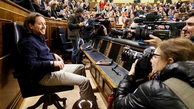Los líderes de Ciudadanos y Podemos visitan por primera vez en su carrera política el hemiciclo