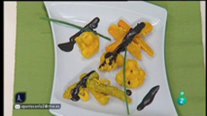 Tempura de cúrcuma con alioli negro 