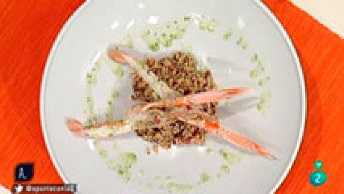 Receta de Quinoa con setas y colitas de cigala