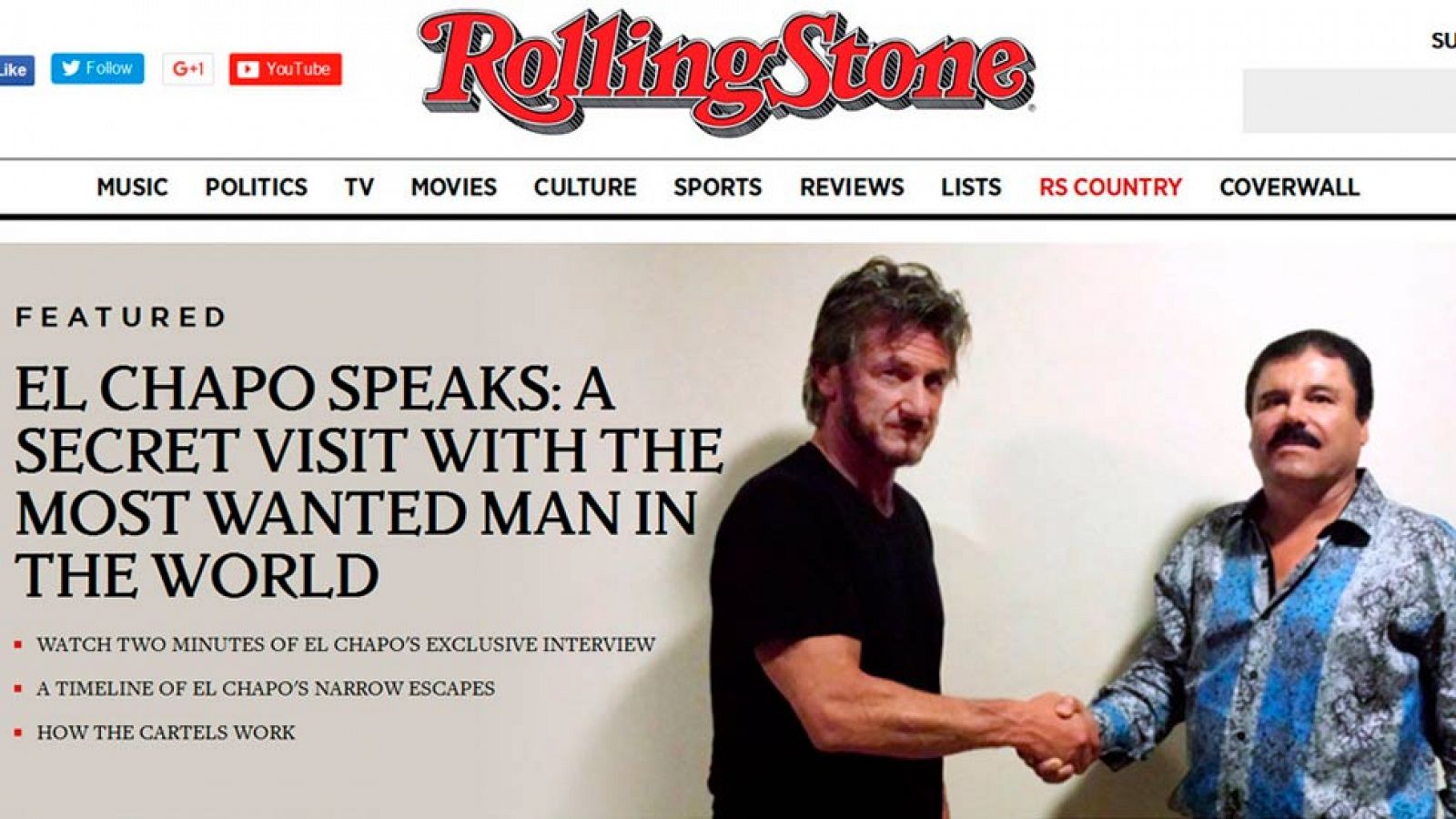 La revista estadounidense Rolling Stone ha difundido este sábado una entrevista que hizo el actor Sean Penn a Joaquín "El Chapo" Guzmán cuando el narcotraficante mexicano estaba aún en fuga.La entrevista fue hecha en varias reuniones que se llevaron