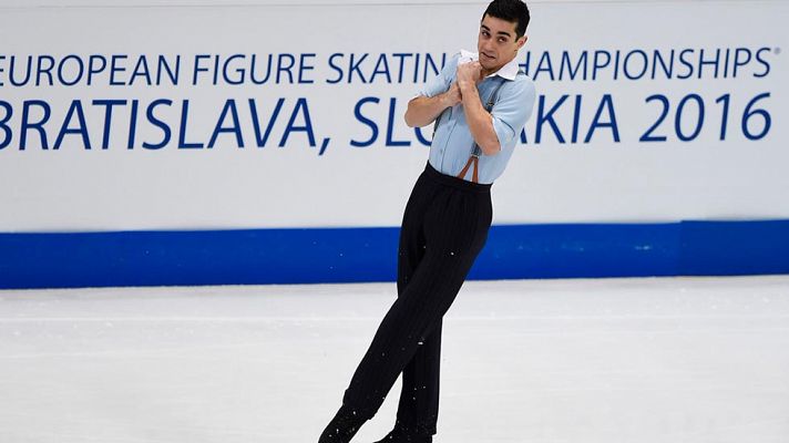 Ejercicio de Javier Fernández en el Programa libre - Europeo de Patinaje 2016