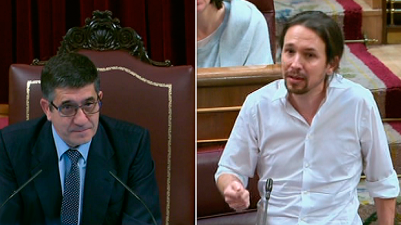 Rifirrafe entre el líder de Podemos, Pablo Iglesias, y el presidente del Congreso, Patxi López