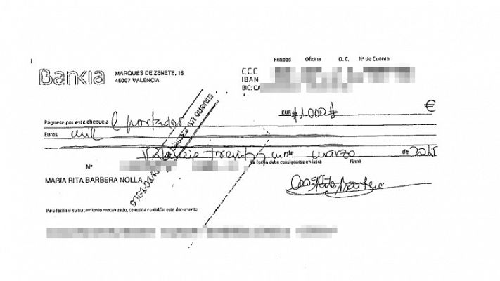Telediario 1 - El sumario del 'caso Imelsa' incluye un cheque de 1.000 euros de Rita Barberá al PP