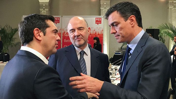 Telediario 1 - Pedro Sánchez pide a Tsipras que medie con Iglesias para "desbloquear" su investidura