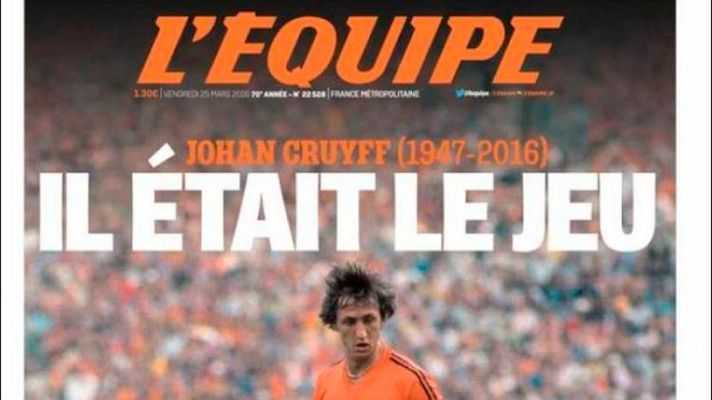 Telediario 1 - La prensa deportiva mundial se rinde a Cruyff