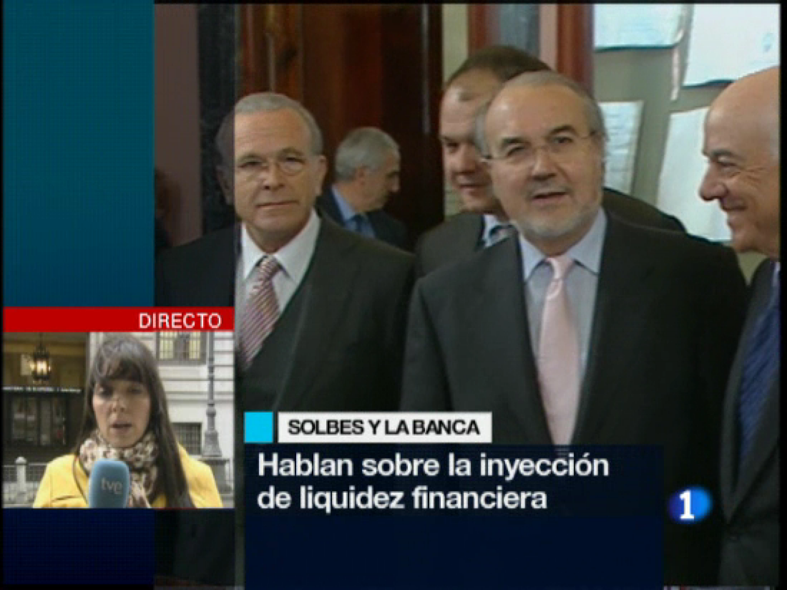 Los presidentes de los principales bancos y cajas de ahorros se han reunido este mediodía con el vicepresidente Solbes para intercambiar opiniones sobre las medidas tomadas por el Gobierno para apoyar a la banca. 