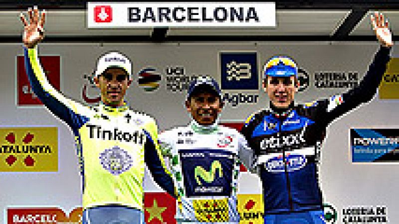El colombiano Nairo Quintana, del Movistar, se ha adjudicado la 96ª edición de la Volta Ciclista a Catalunya, que ha finalizado hoy en Barcelona, por delante del español Alberto Contador (Tinkoff), segundo en la general, en una etapa, de 136 kilómetr