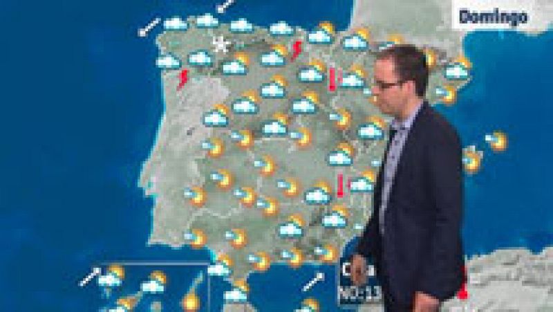 Nuboso con precipitaciones en la península, salvo en el área mediterránea