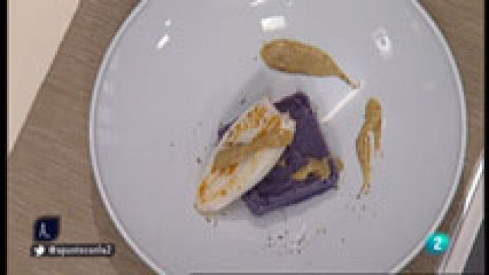 Parmentier de patata violeta con chipirones