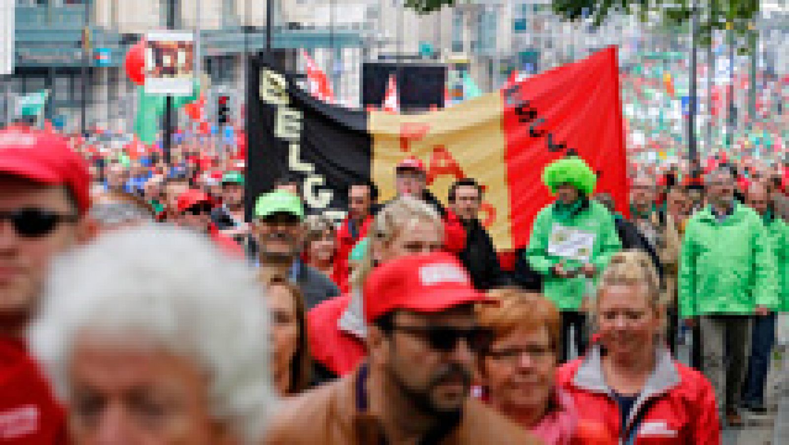 Telediario 1: Manifestación en Bruselas contra la política laboral del Gobierno de Bélgica | RTVE Play