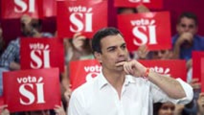 Telediario 1 - Pedro Sánchez carga contra Iglesias en un mitin en Málaga: "El socialismo se lleva en el corazón, no en un catálogo"