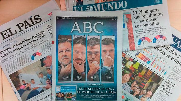 Telediario 1 - Las encuestas apuntan a que ganará el PP y se producirá el 'sorpasso' de Unidos Podemos al PSOE