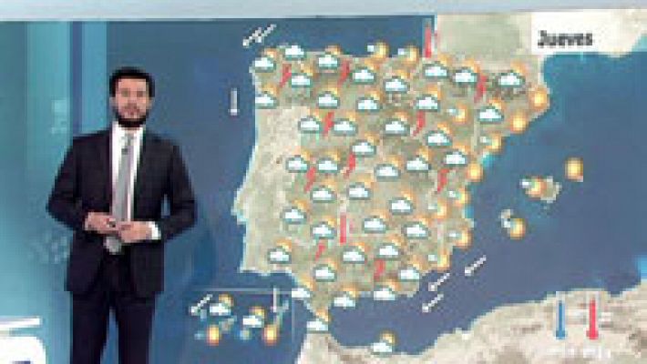 El tiempo - Tormentas fuertes en zonas de la mitad occidental peninsular y Pirineos