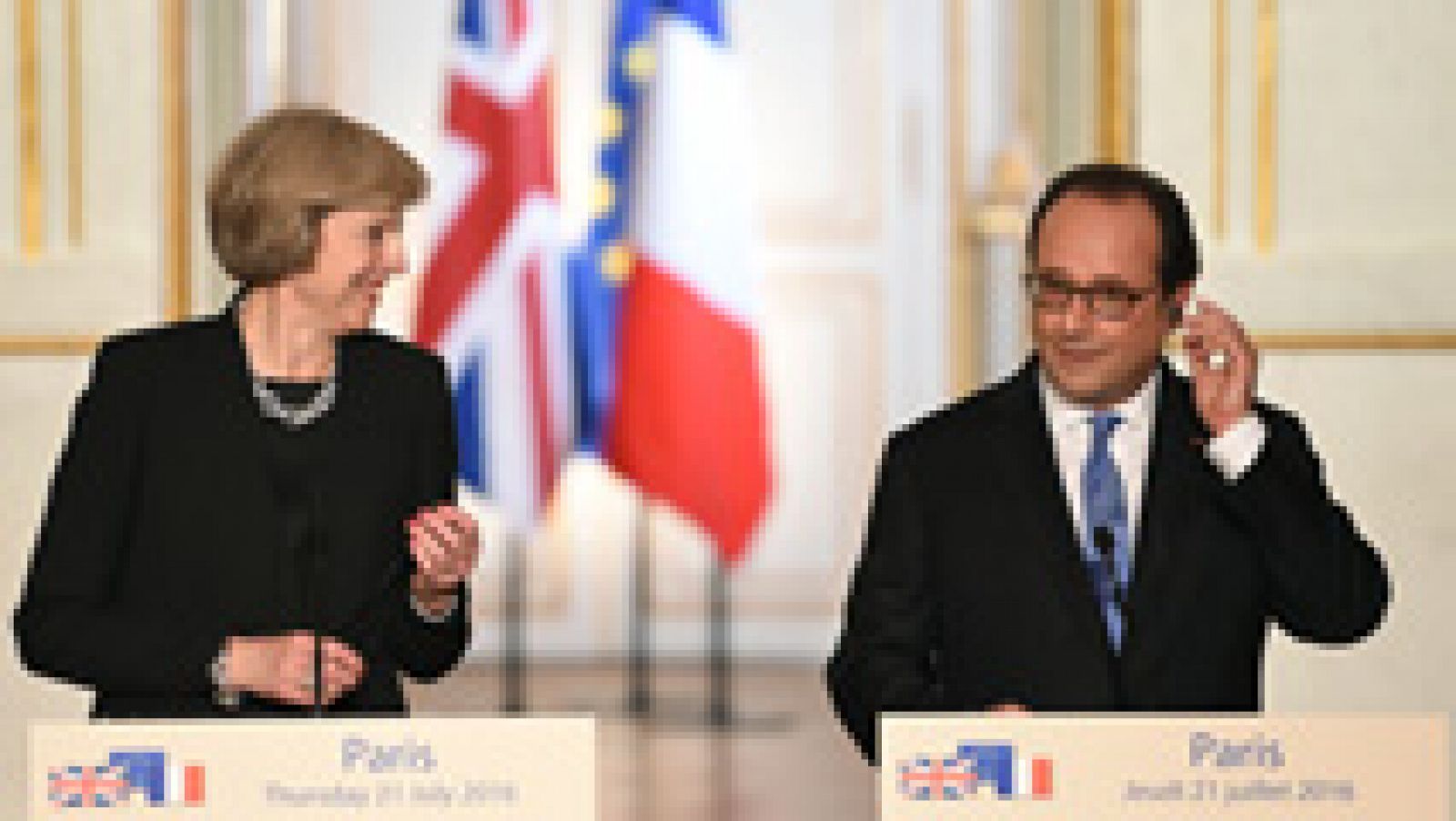 Telediario 1: El presidente de Francia recibe a la primera ministra del Reino Unido en el Palacio del Elíseo | RTVE Play