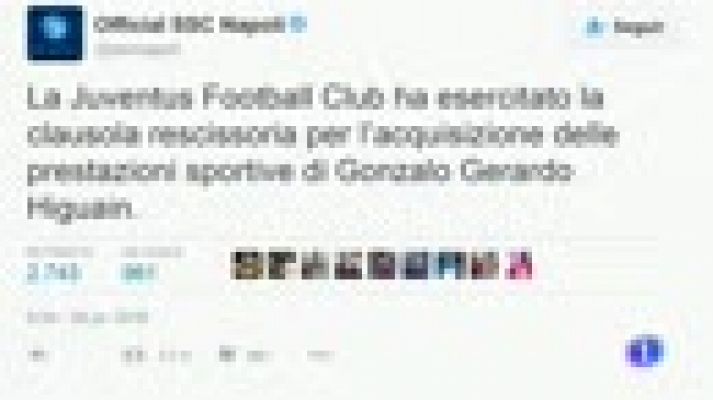 Higuaín ficha por la Juve a cambio de 90 millones de euros