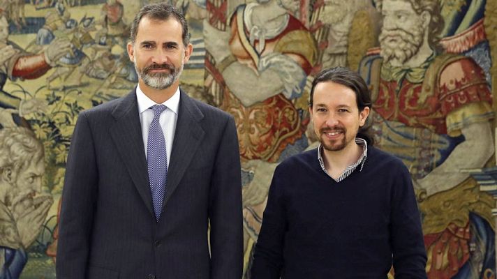 Telediario 1 - Iglesias, Rivera, Doménech y Baldoví trasladan al rey su voto en la investidura