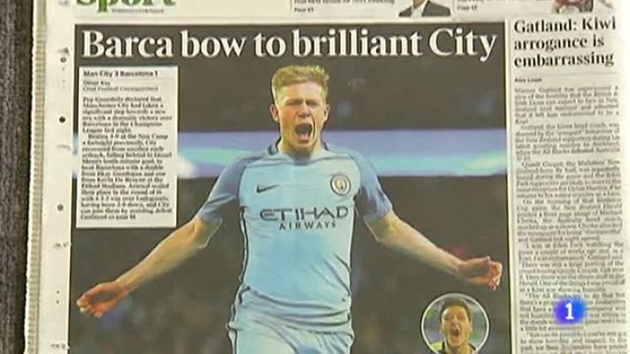 Telediario 1 - La prensa inglesa elogia la victoria del City sobre el Barcelona