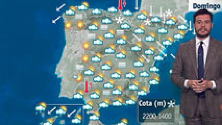 Cielo nuboso con lluvias en el área cantábrica, Navarra y Cataluña