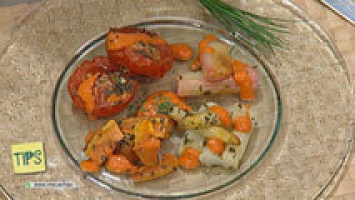 Verduras asadas con salsa de pimiento
