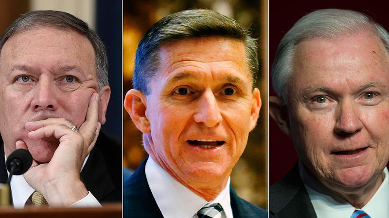 Mike Pompeo, Michael Flynn y Jeff Sessions, elegidos por Trump