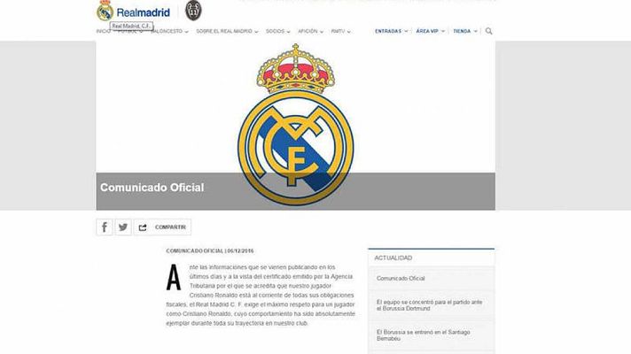 Informativo 24h - El Real Madrid defiende la "ejemplaridad" de Crisitiano Ronaldo