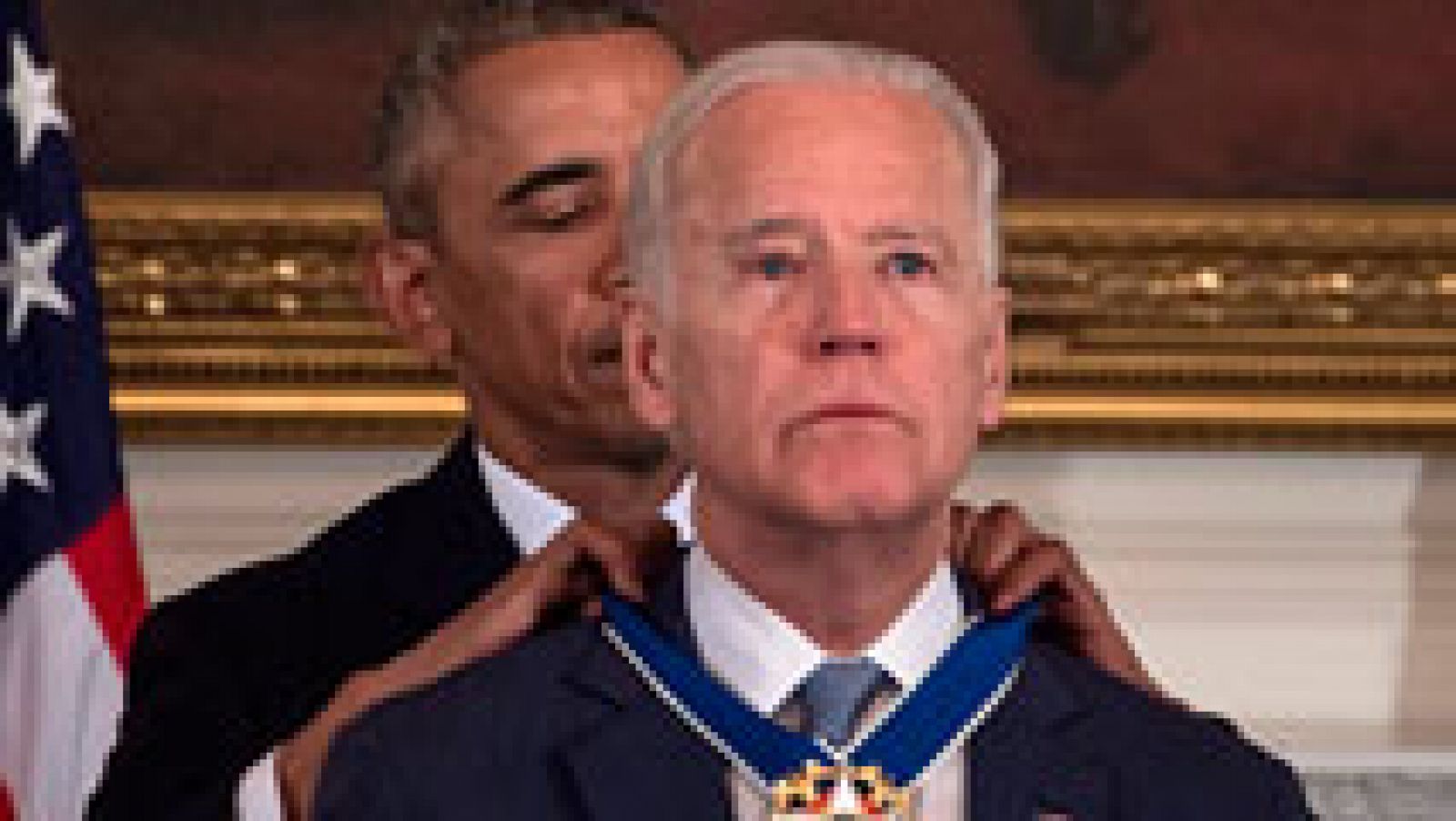 Telediario 1: Joe Biden, el vicepresidente de los Estados Unidos, reaccionó llorando cuando el presidente Obama anunció le premiaba con la medalla de la Libertad | RTVE Play