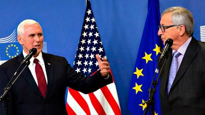 Telediario 1 - El vicepresidente de EE.UU. subraya el "fuerte compromiso" de Trump con la UE en su primera visita a Bruselas