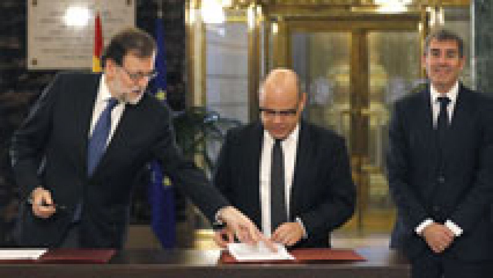 Telediario 1: Rajoy firma con UPN y Coalición Canaria el apoyo a los Presupuestos | RTVE Play