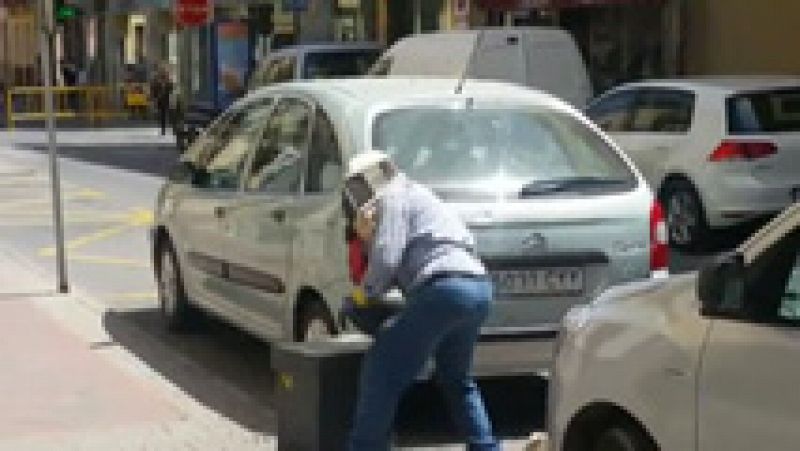 Así disuelve un apicultor un panal de abejas en una céntrica calle de Mula, en Murcia