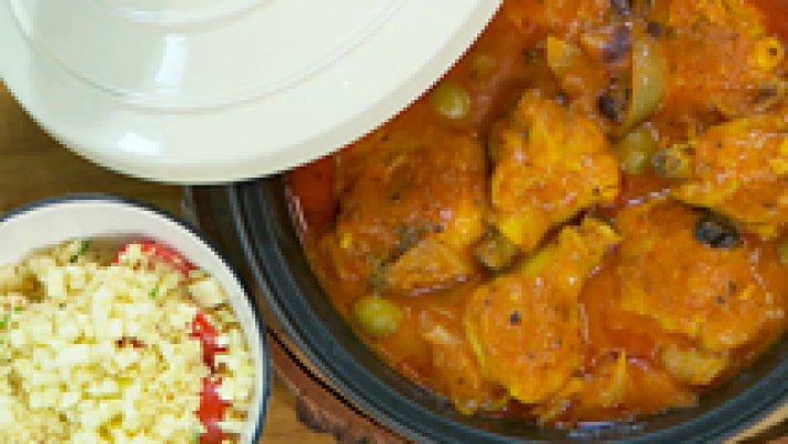 Tajine de pollo con aceitunas 