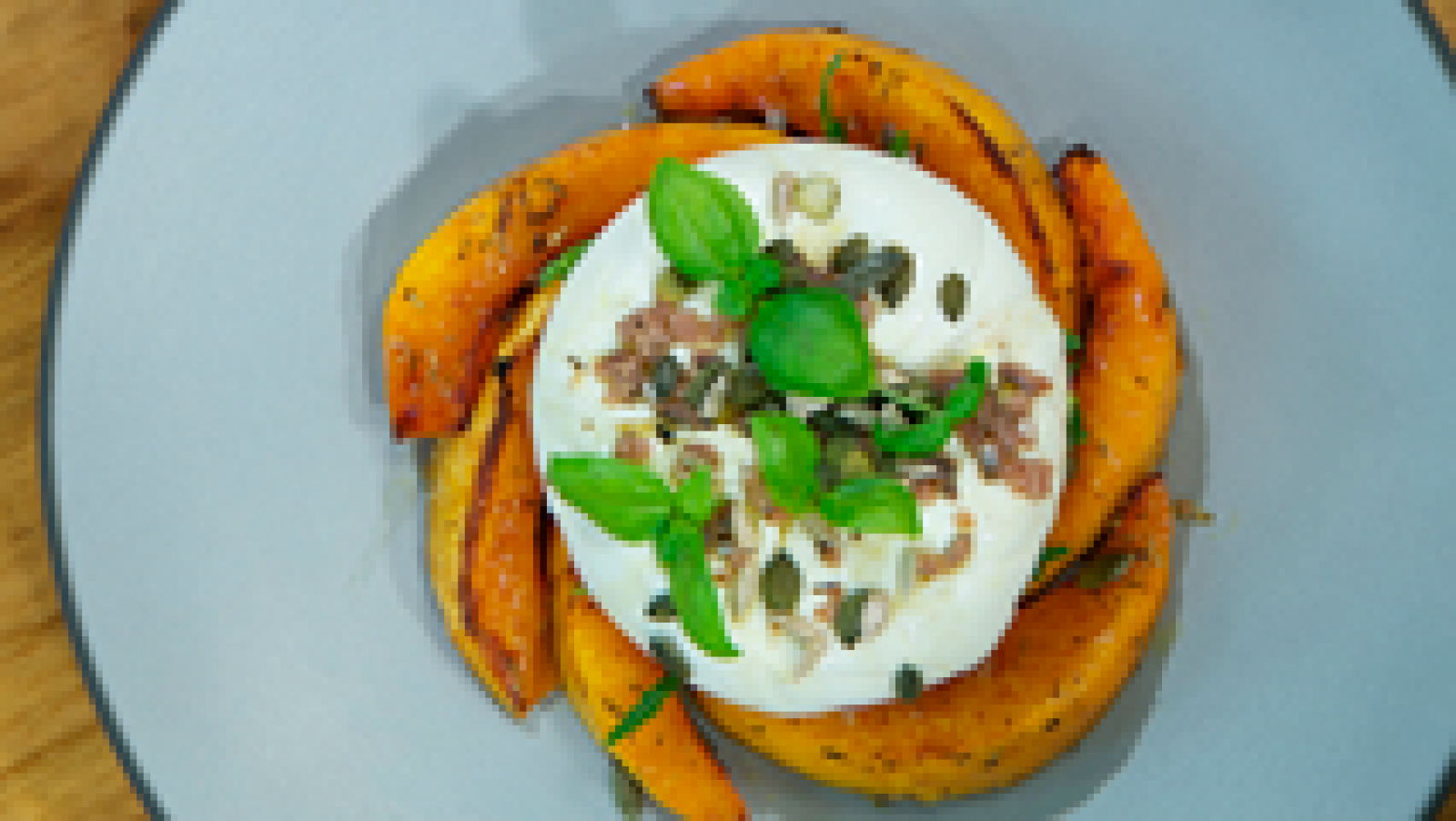 Torres en la cocina - Burrata con calabaza asada 