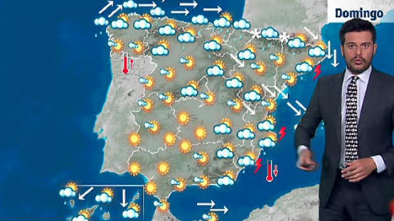 La Agencia Estatal de Meteorología (Aemet) prevé para hoy domingo, probabilidad de precipitaciones localmente fuertes o persistentes en el litoral cantábrico, norte de Navarra y zonas del este de Cataluña.   Intervalos de viento fuerte en el Cantábri