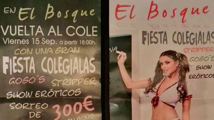 Telediario 1 - El Instituto Andaluz de la Mujer denuncia que una campaña de un club de alterne en Huelva incita a la pedofilia