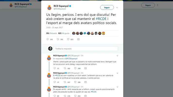 El Espanyol pide diálogo y no se posiciona respecto al 1-O